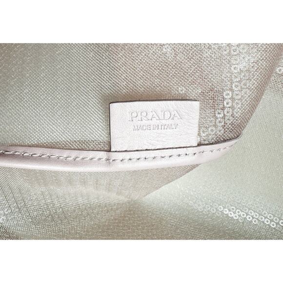 Prada Rete Paillettes Mesh Sequin Logo Large Shopping Tote Hand Bag & Pouch Pink - Picture 10 of 10